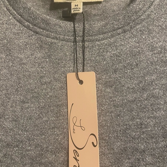 Les Serein Metallic Silver and Gray Puff Sleeve Sweater Size M - Picture 5 of 6